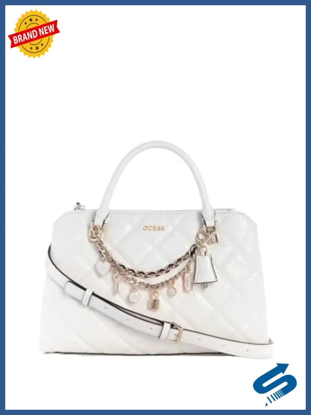 Structured 2 Compartment Satchel with Quilting and Chain Charm